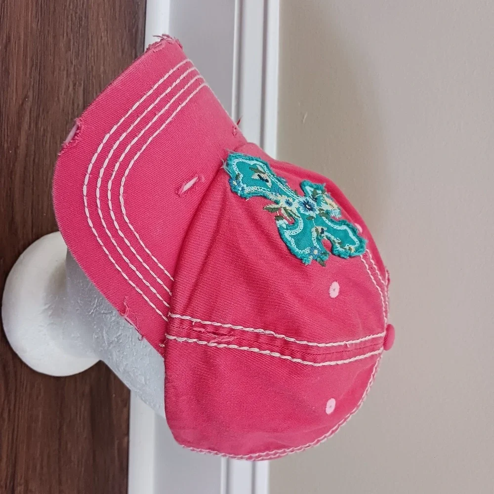Kbethos Cap Hat Vintage Embroidered Distressed Cross Pink Women's Adjustable Y2K - Picture 3 of 8